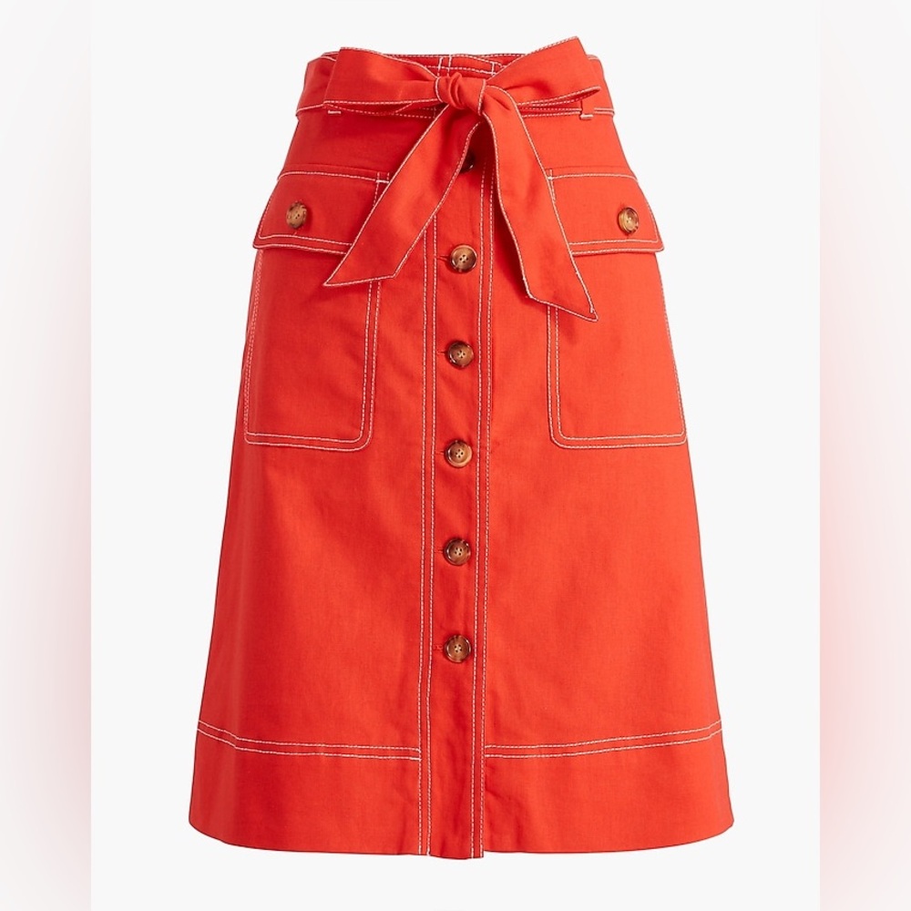 J Crew Linen-blend button-through belted Skirt